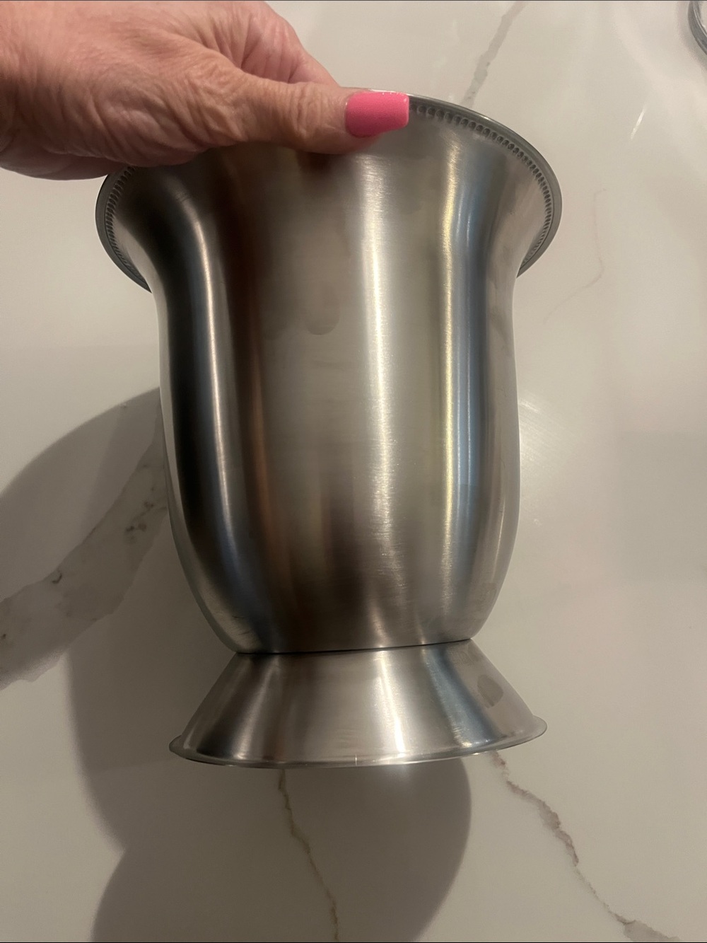 Classic Champagne Bucket in Stainless Steel/Brushed Silver beaded finish at top - Picture 3 of 4